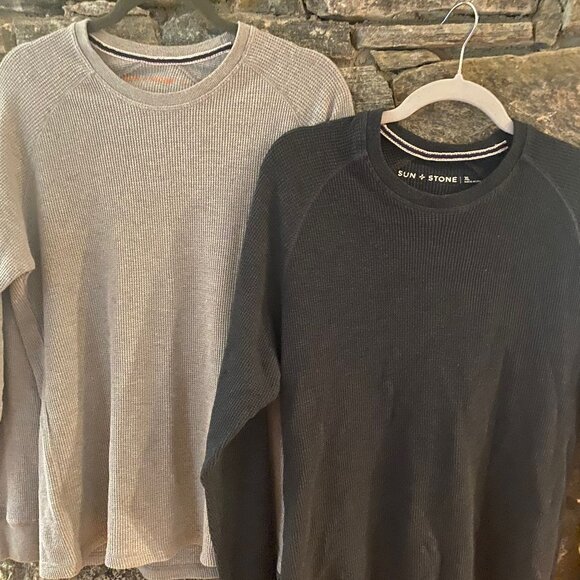 MENS SUN & STONE HEATHER GRAY LONG SLEEVE WAFFLE KNIT THERMAL TOP SIZE L - NWOT - Picture 4 of 4